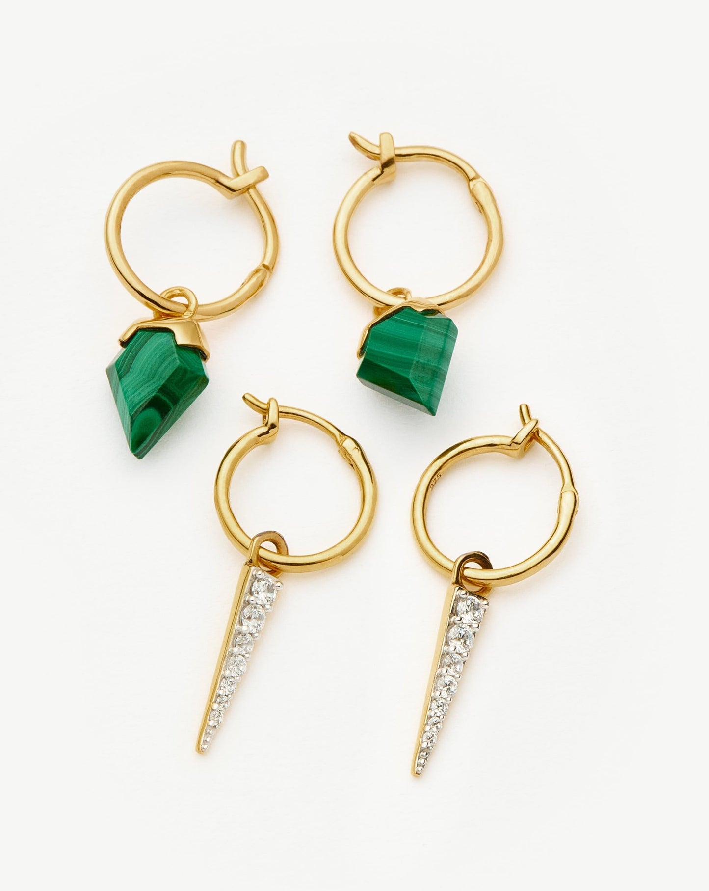 Gold Vermeil Shield and Spike Charm Hoop Earrings