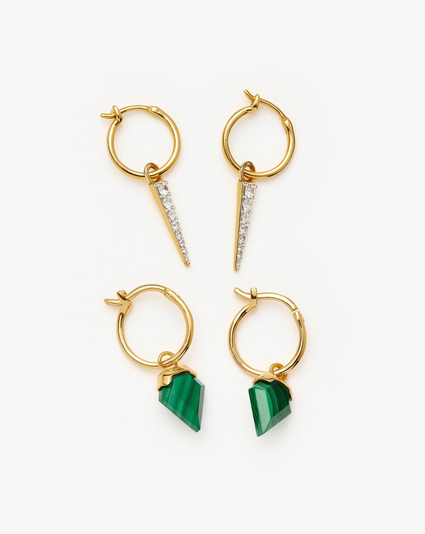 Gold Vermeil Shield and Spike Charm Hoop Earrings