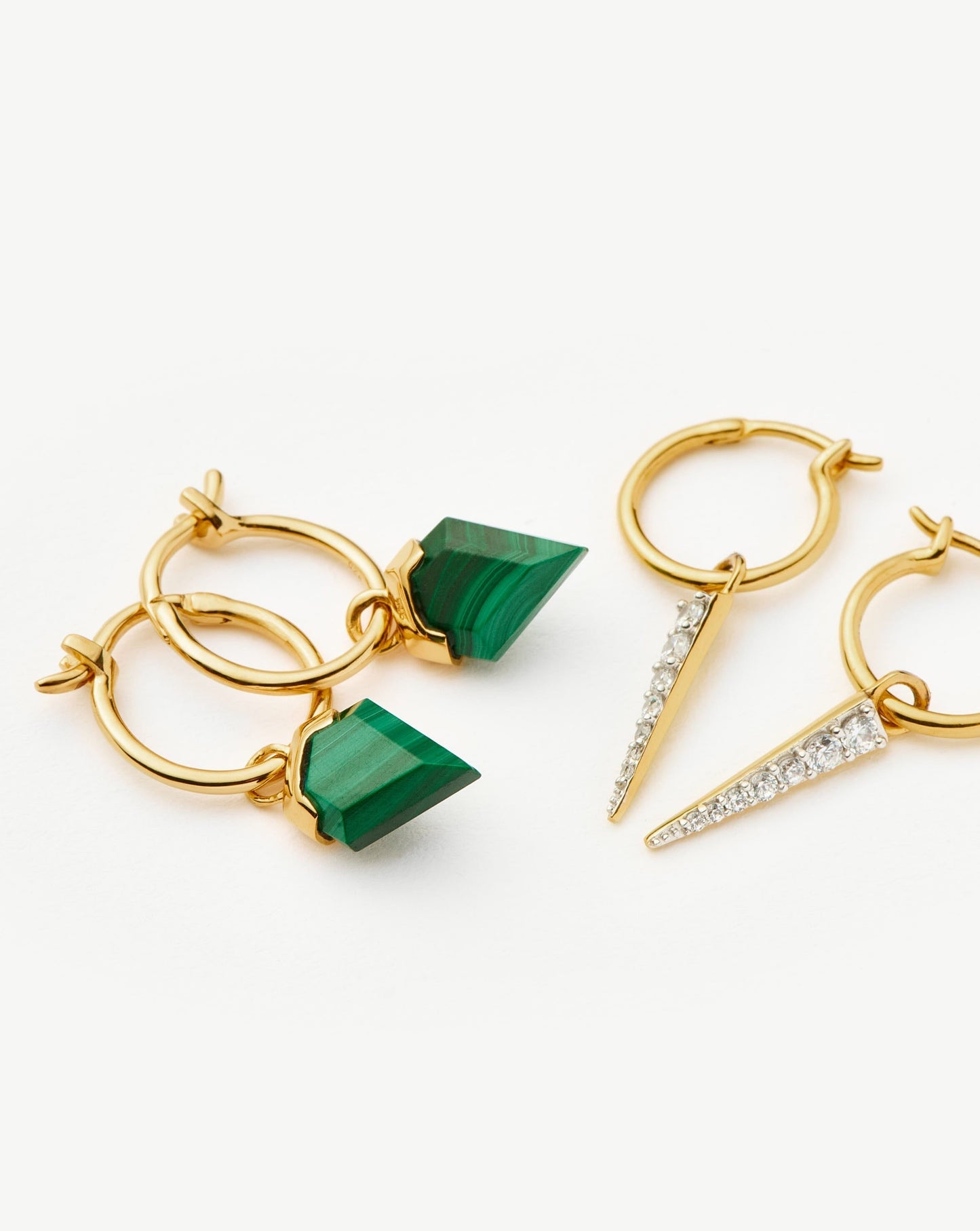 Gold Vermeil Shield and Spike Charm Hoop Earrings