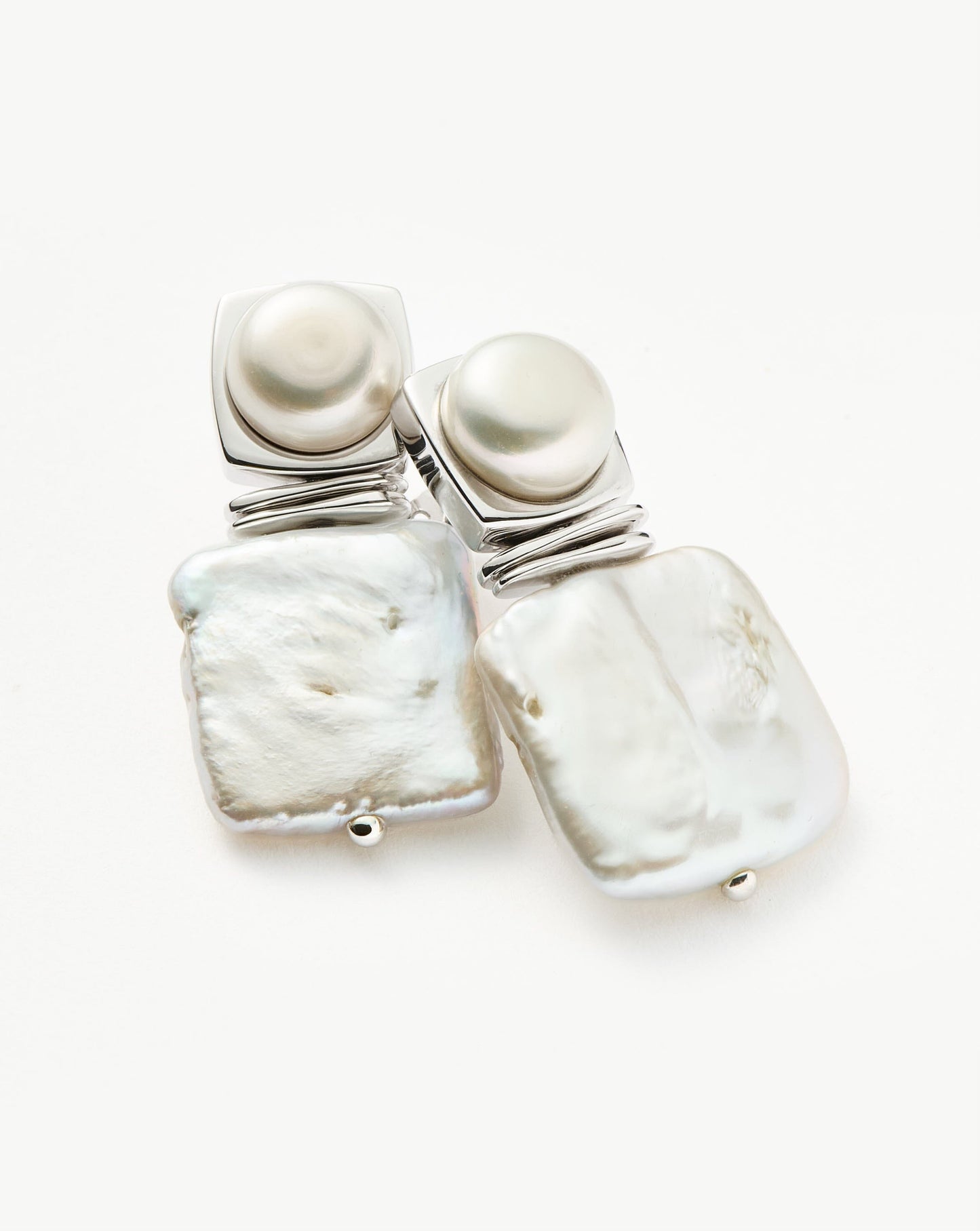 Square Pearl Statement Stud Earrings in Silver Plated