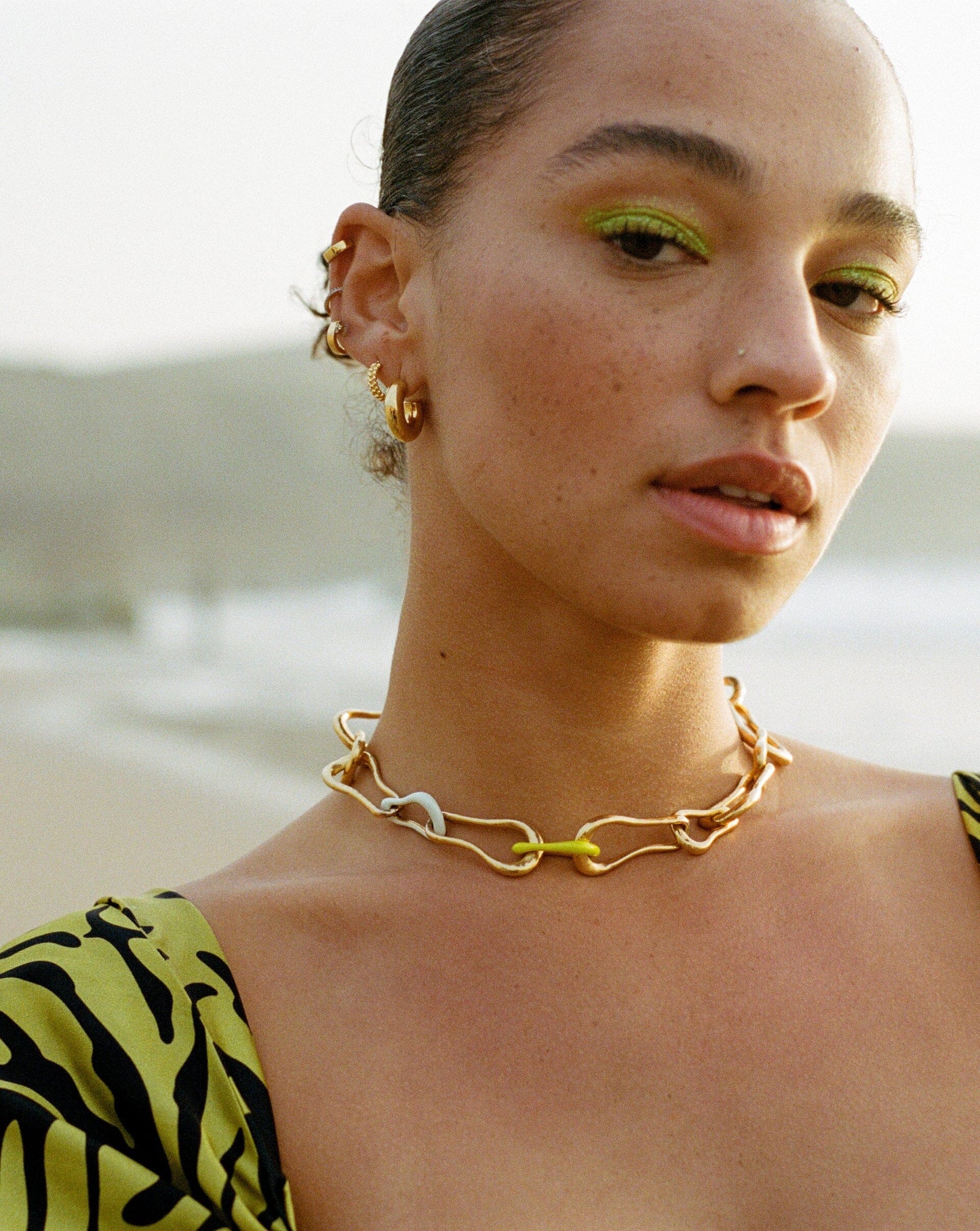 Chunky Chain Choker with Squiggle Enamel Design