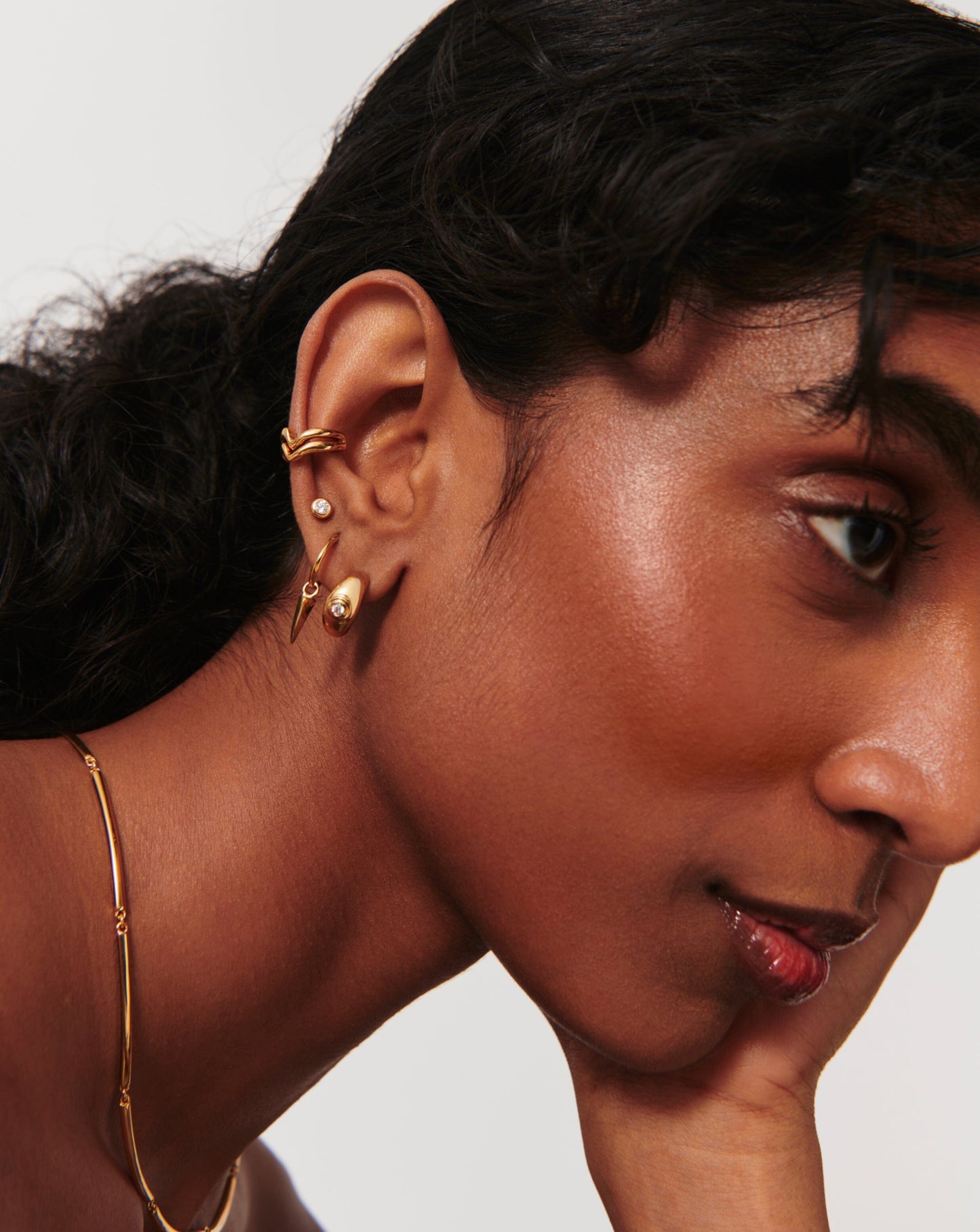 Mini Hoop Earrings with Stone Dome in Gold Plating