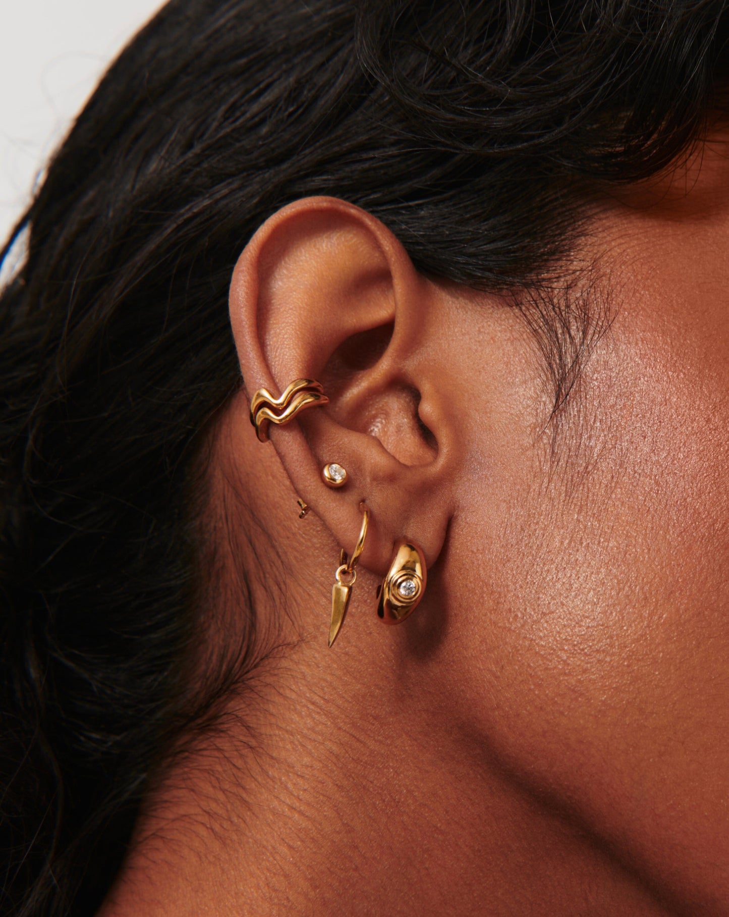 Mini Hoop Earrings with Stone Dome in Gold Plating