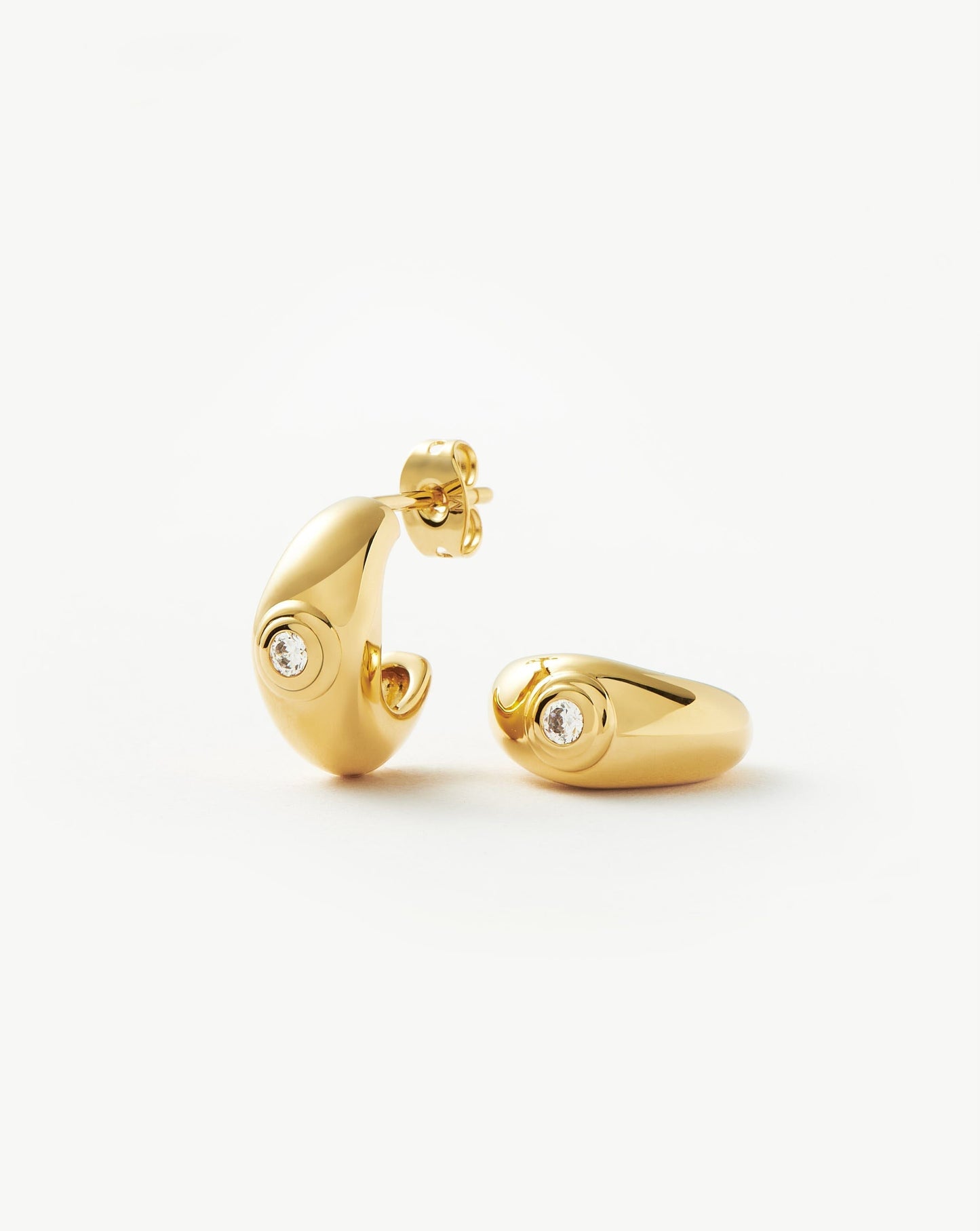 Mini Hoop Earrings with Stone Dome in Gold Plating