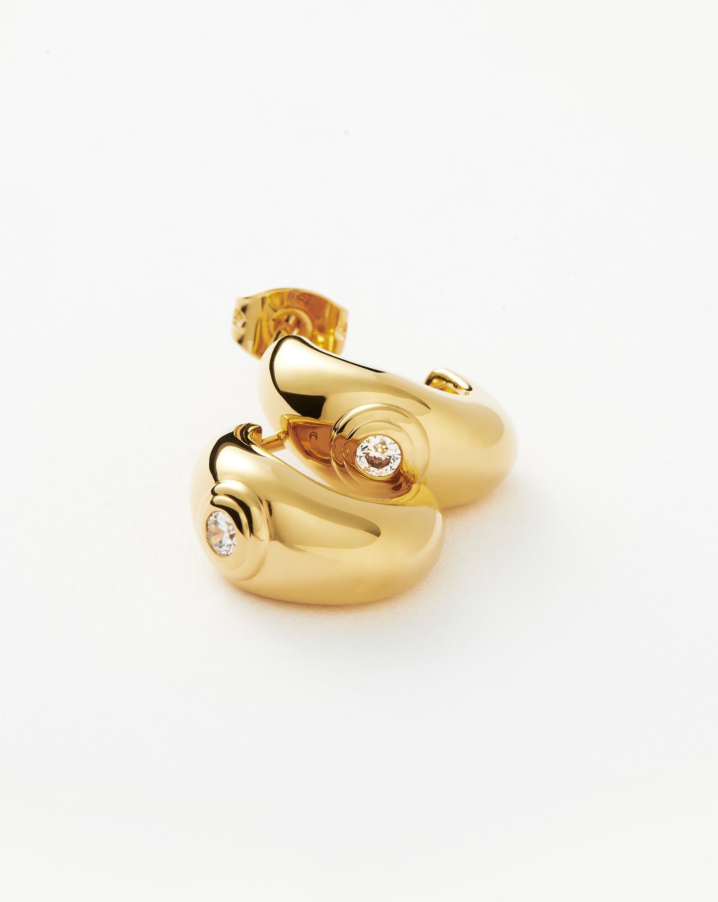 Mini Hoop Earrings with Stone Dome in Gold Plating