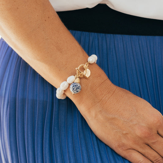 Blue White Pearl Bracelet