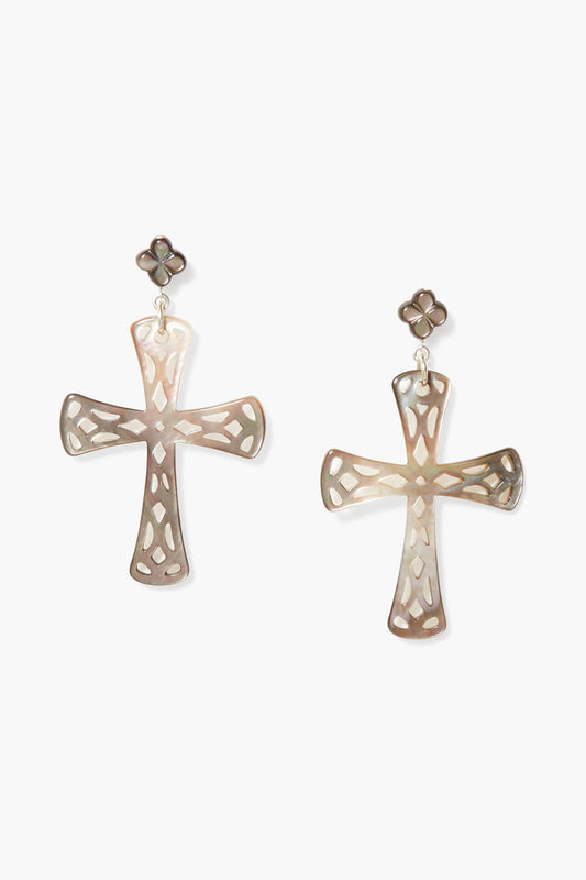 Black MOP Cross Earrings