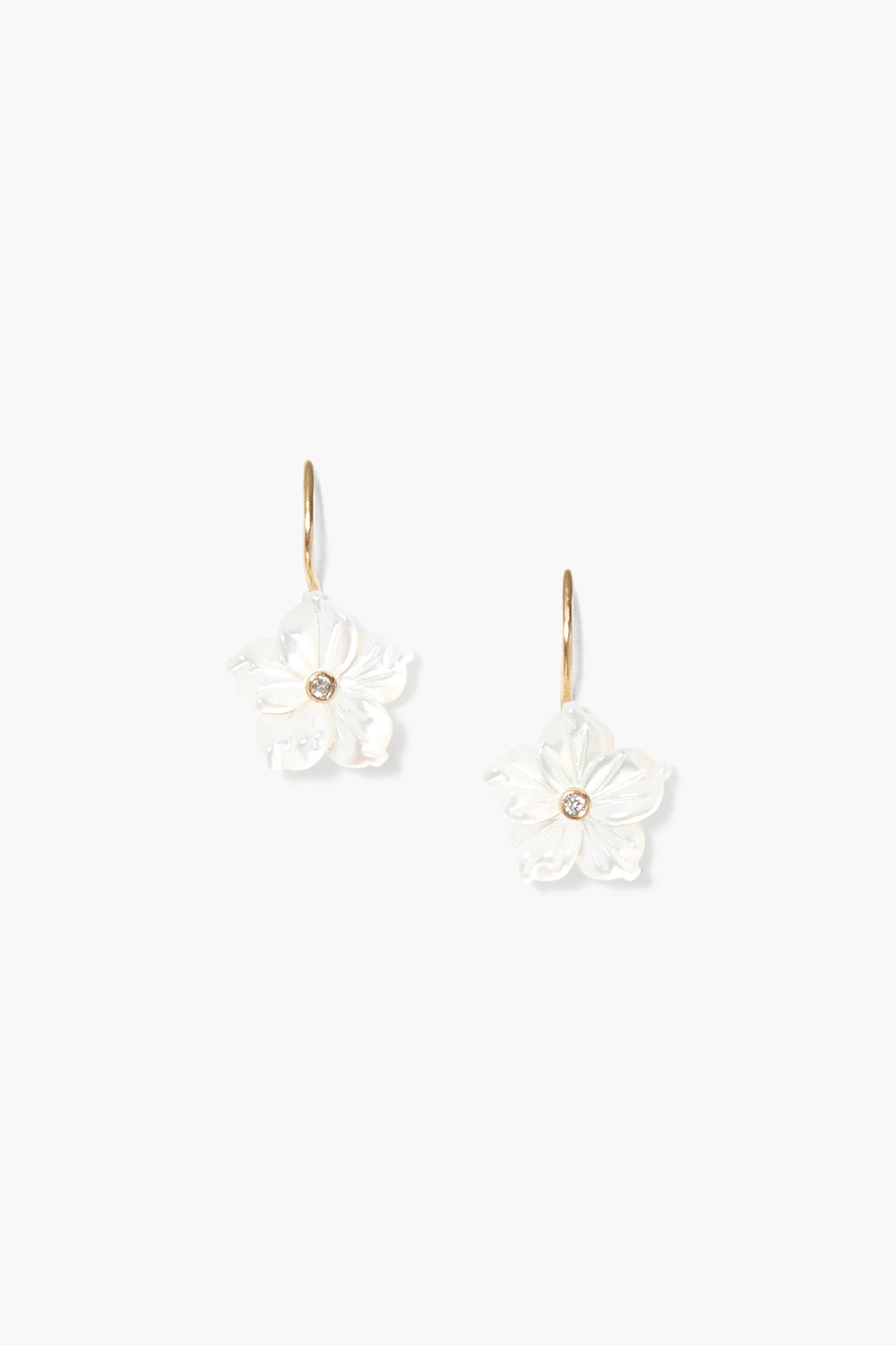 14k Plumeria Earrings with White Mother of Pearl