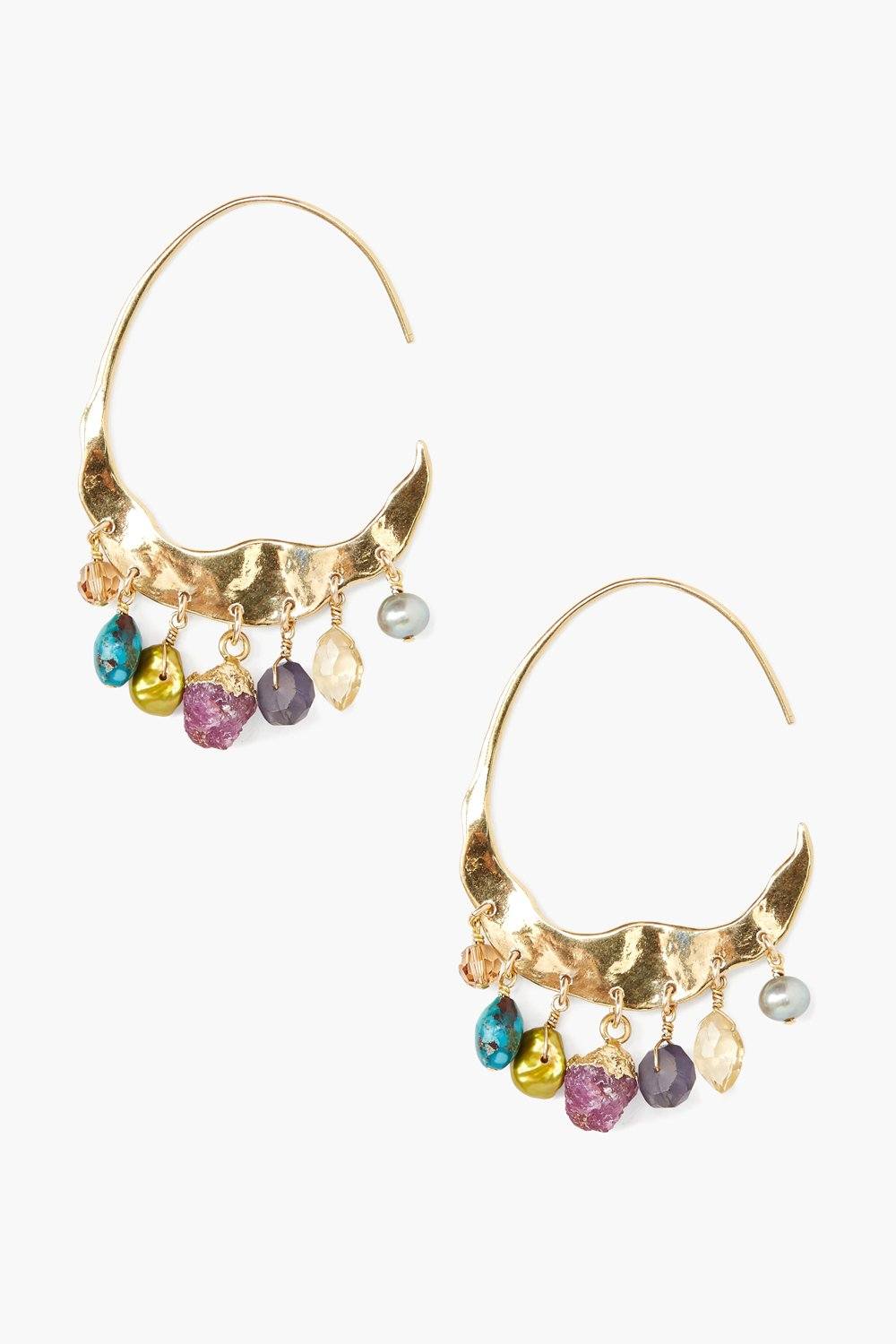 Gold Crescent Multi Mix Hoop Earrings