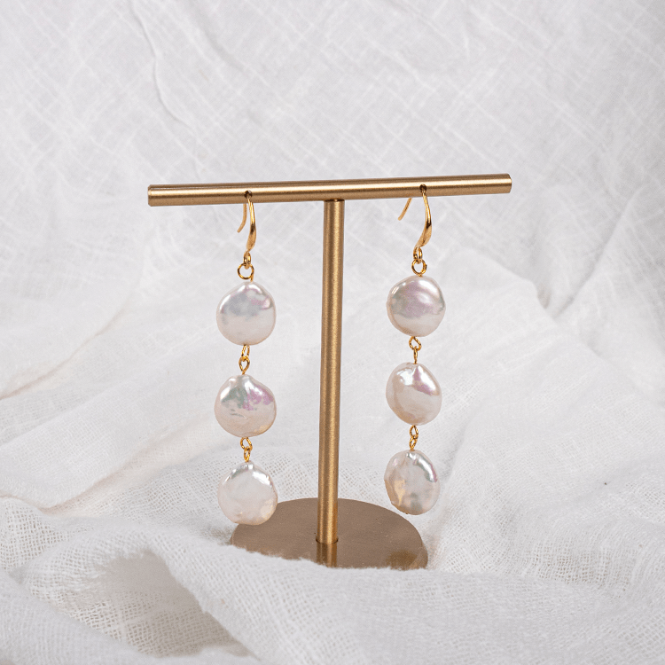 Elegant Baroque Pearl Earrings with Three Buttons