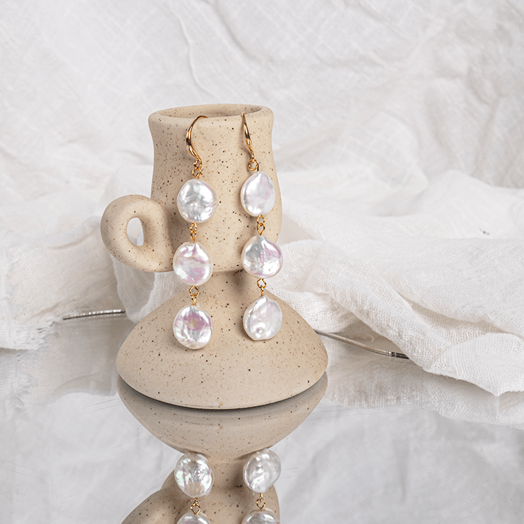 Elegant Baroque Pearl Earrings with Three Buttons