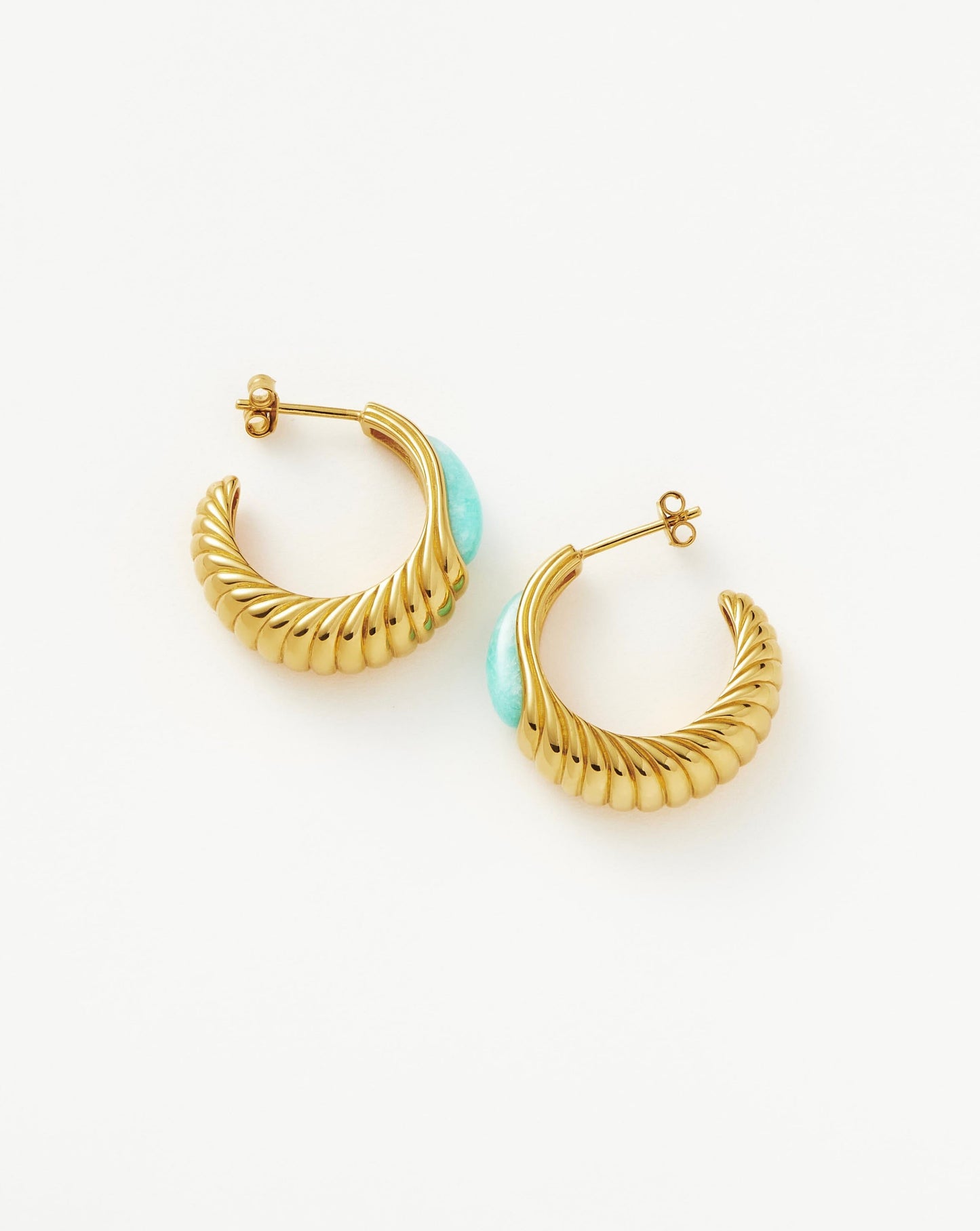 Medium Wavy Ridge Gemstone Hoop Earrings