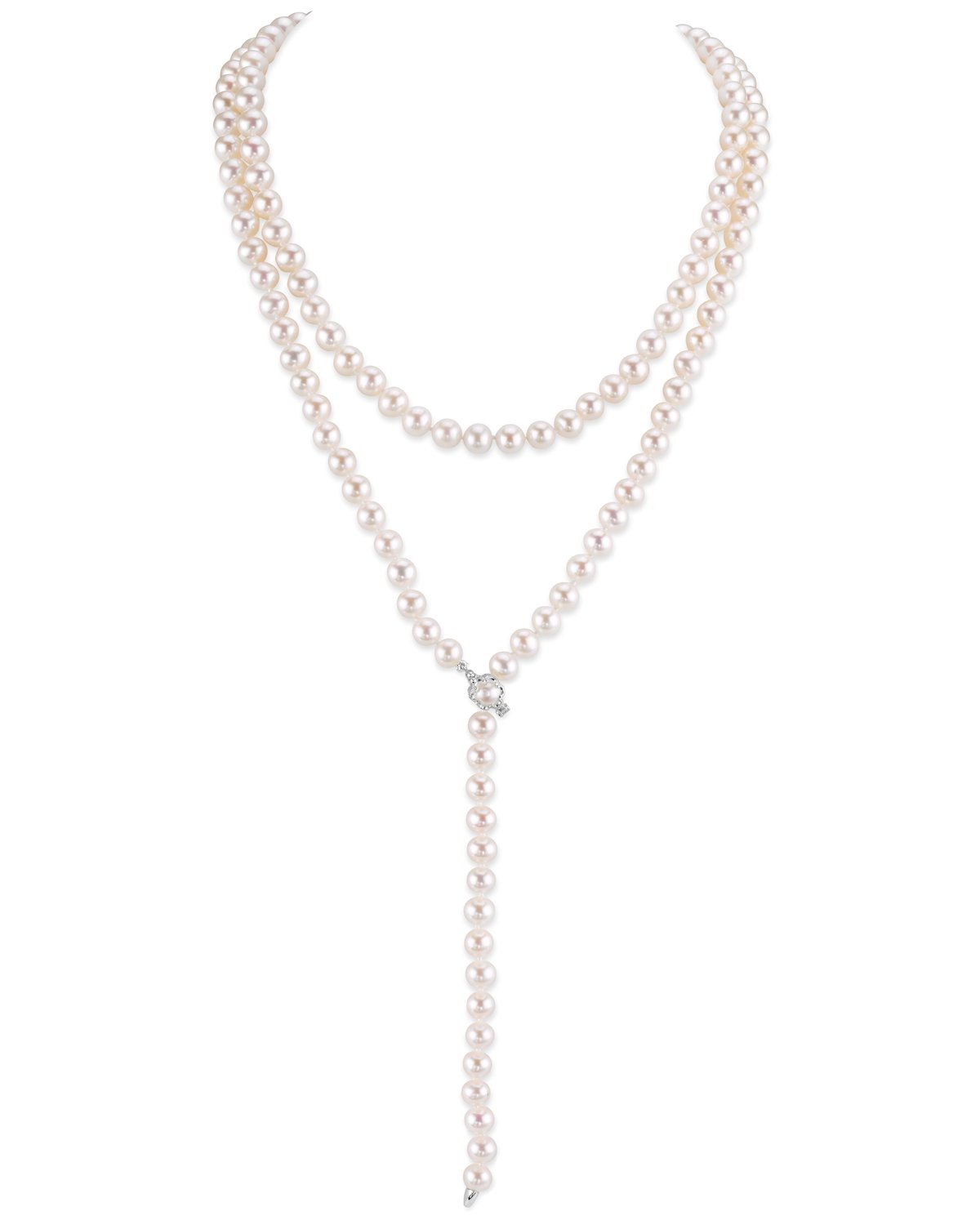 Adjustable White Akoya Pearl Lariat Necklace 51 Inches