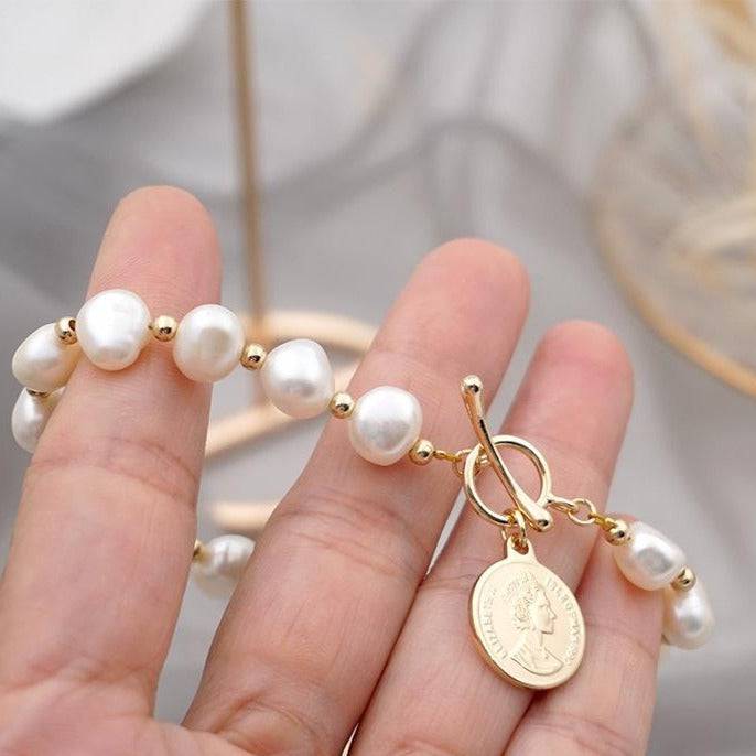 Elegant Coin Pearl Bracelet for Women