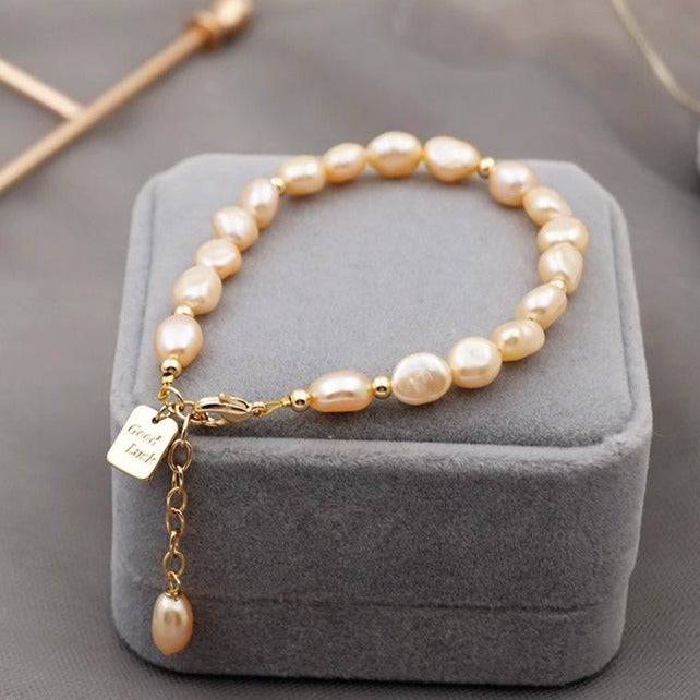 Engraved Pearls Bracelet in Elegant Style