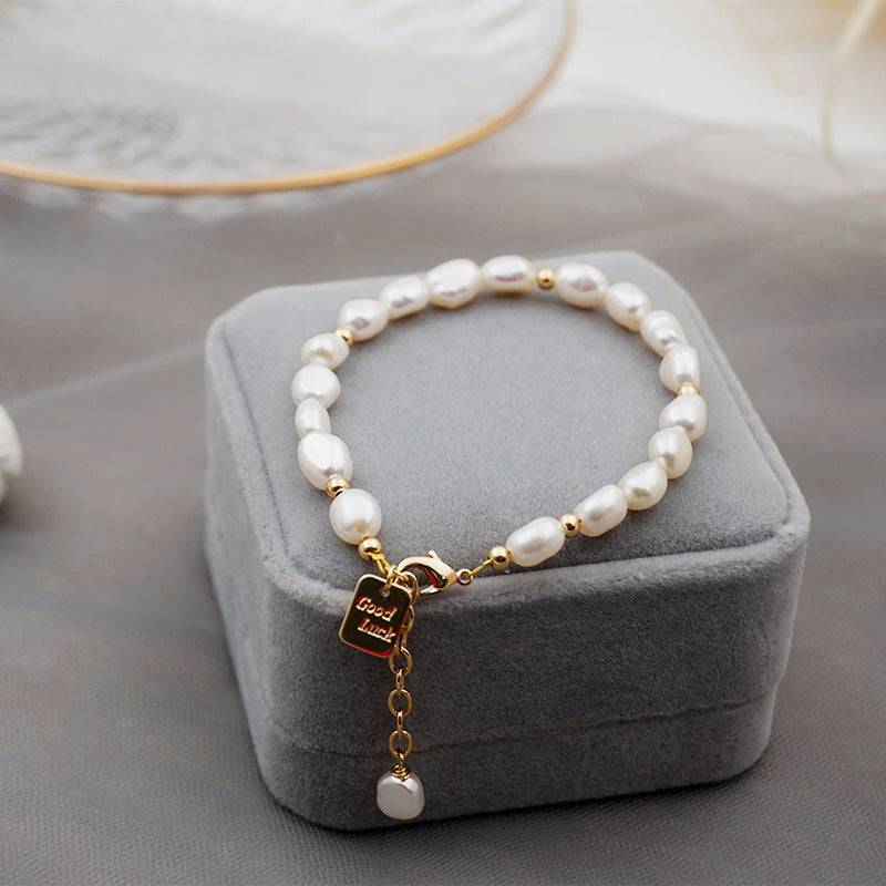 Engraved Pearls Bracelet in Elegant Style