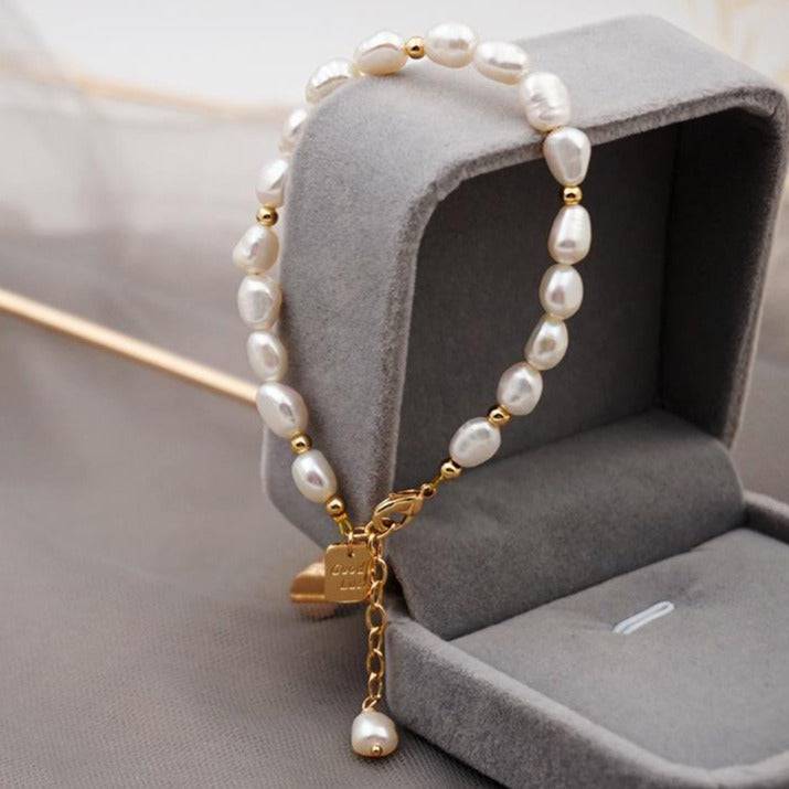 Engraved Pearls Bracelet in Elegant Style