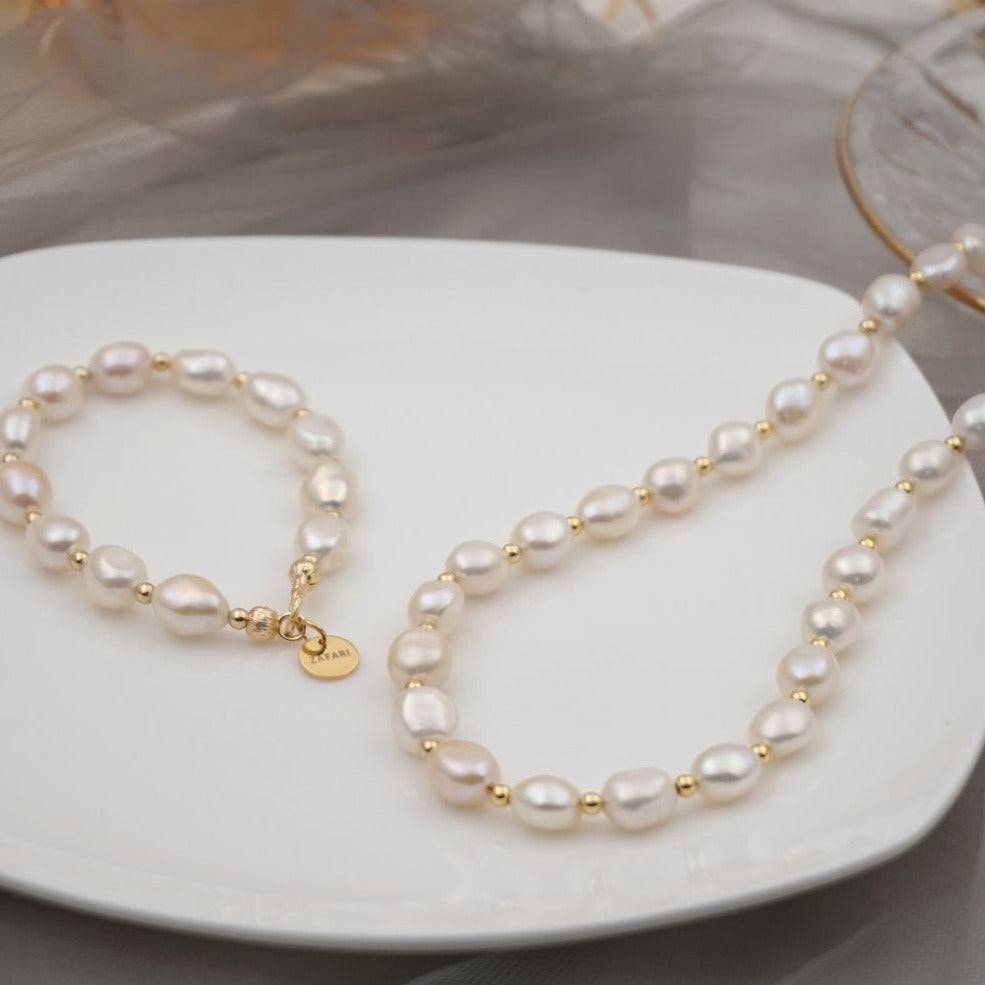 Pearl Necklace Bracelet and Earring Set