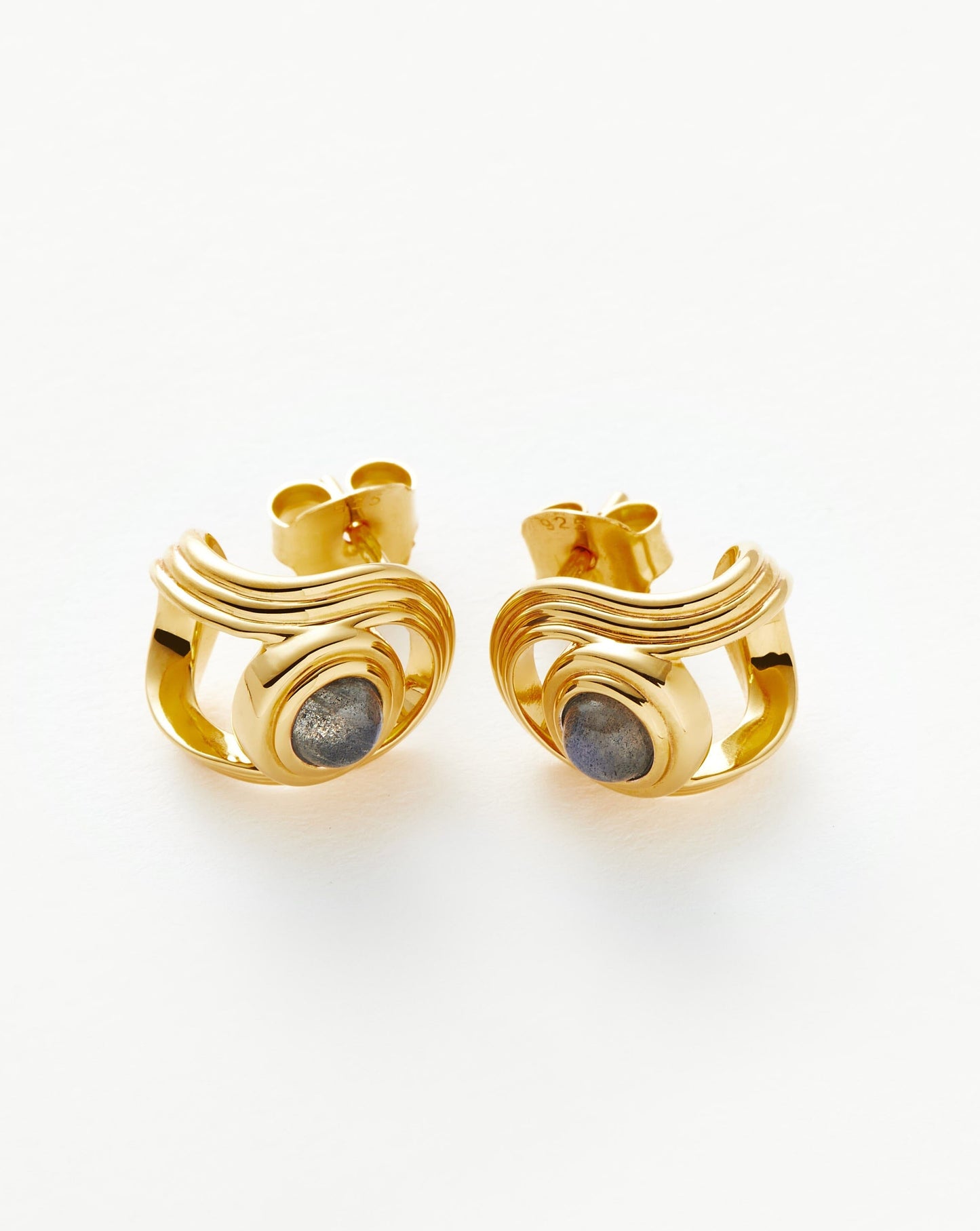 Gemstone Open Stud Earrings in Gold Vermeil and Labradorite