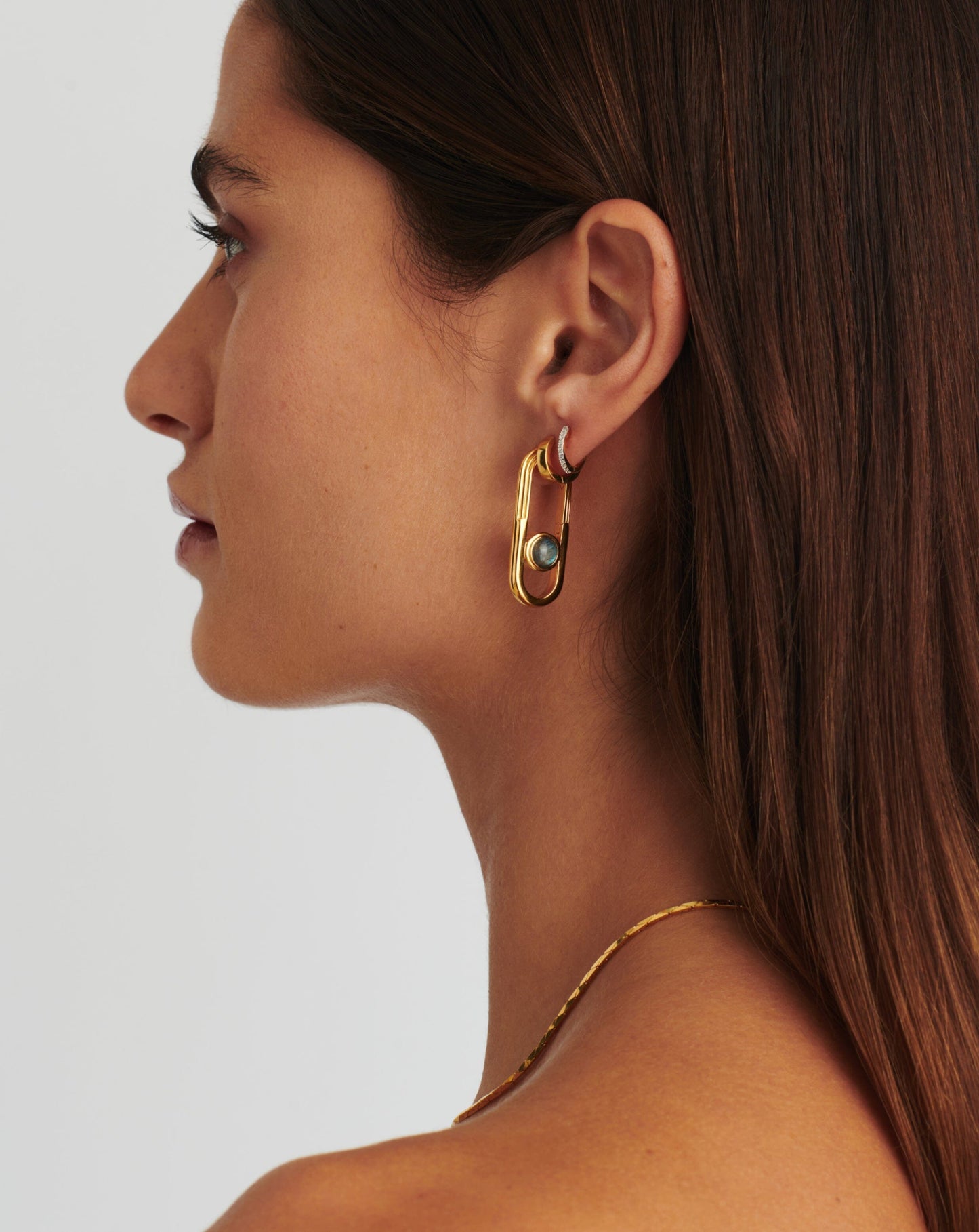 Ovate Hoop Earrings Made with Gold Plated Labradorite