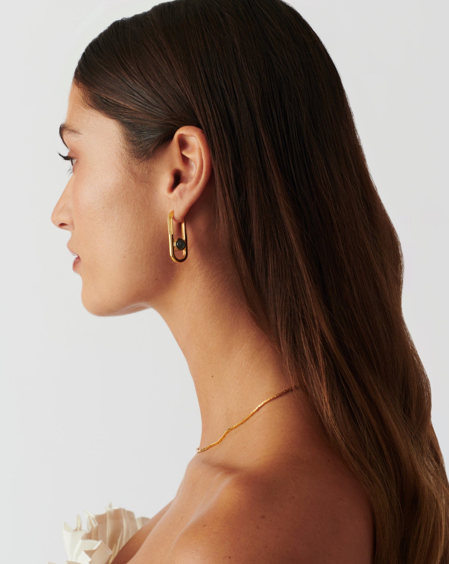 Ovate Hoop Earrings Made with Gold Plated Labradorite