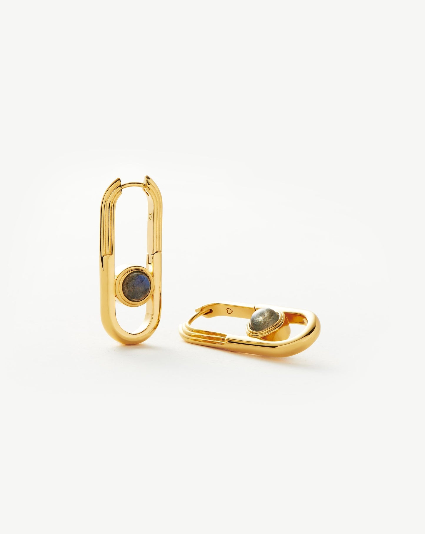 Ovate Hoop Earrings Made with Gold Plated Labradorite