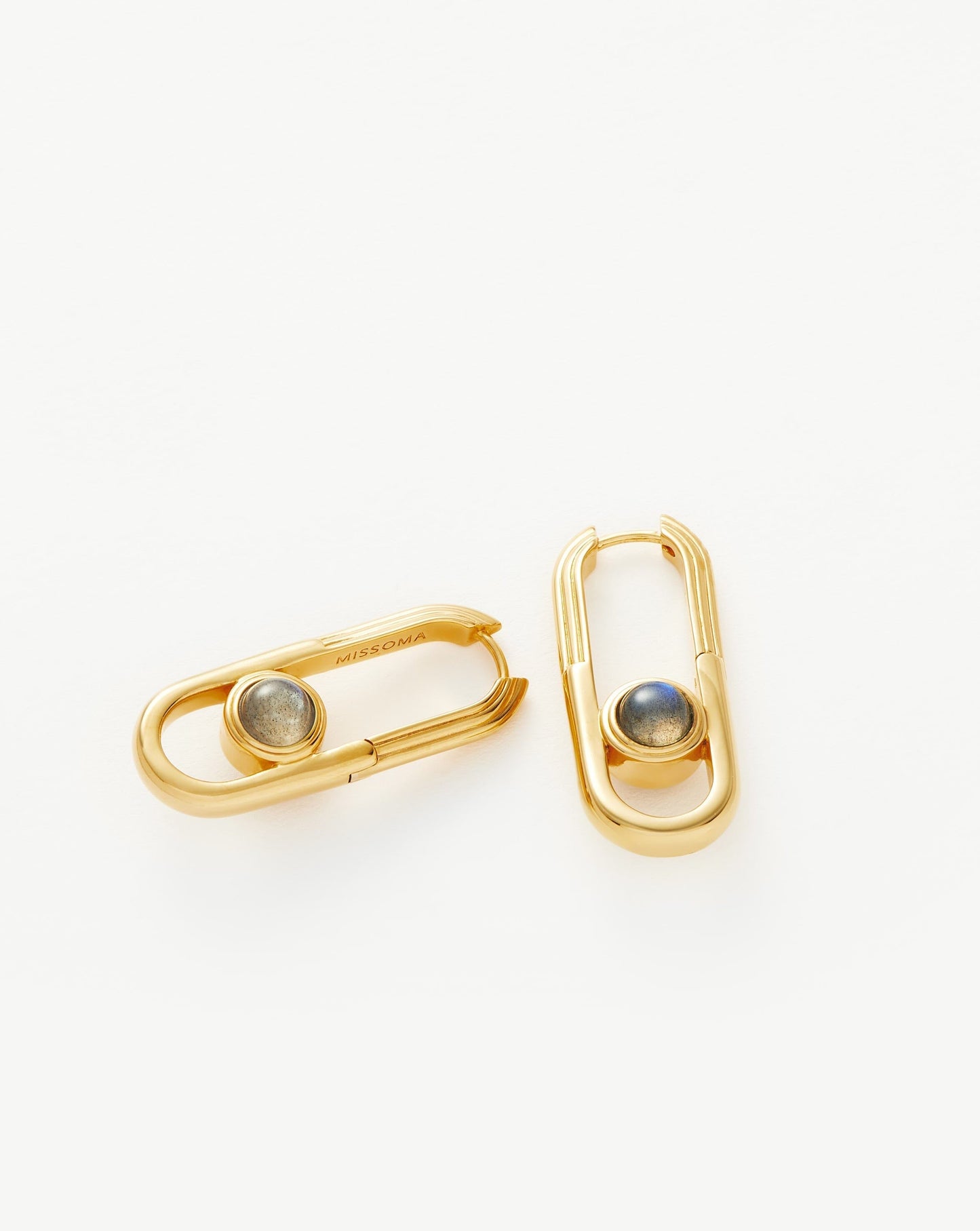 Ovate Hoop Earrings Made with Gold Plated Labradorite