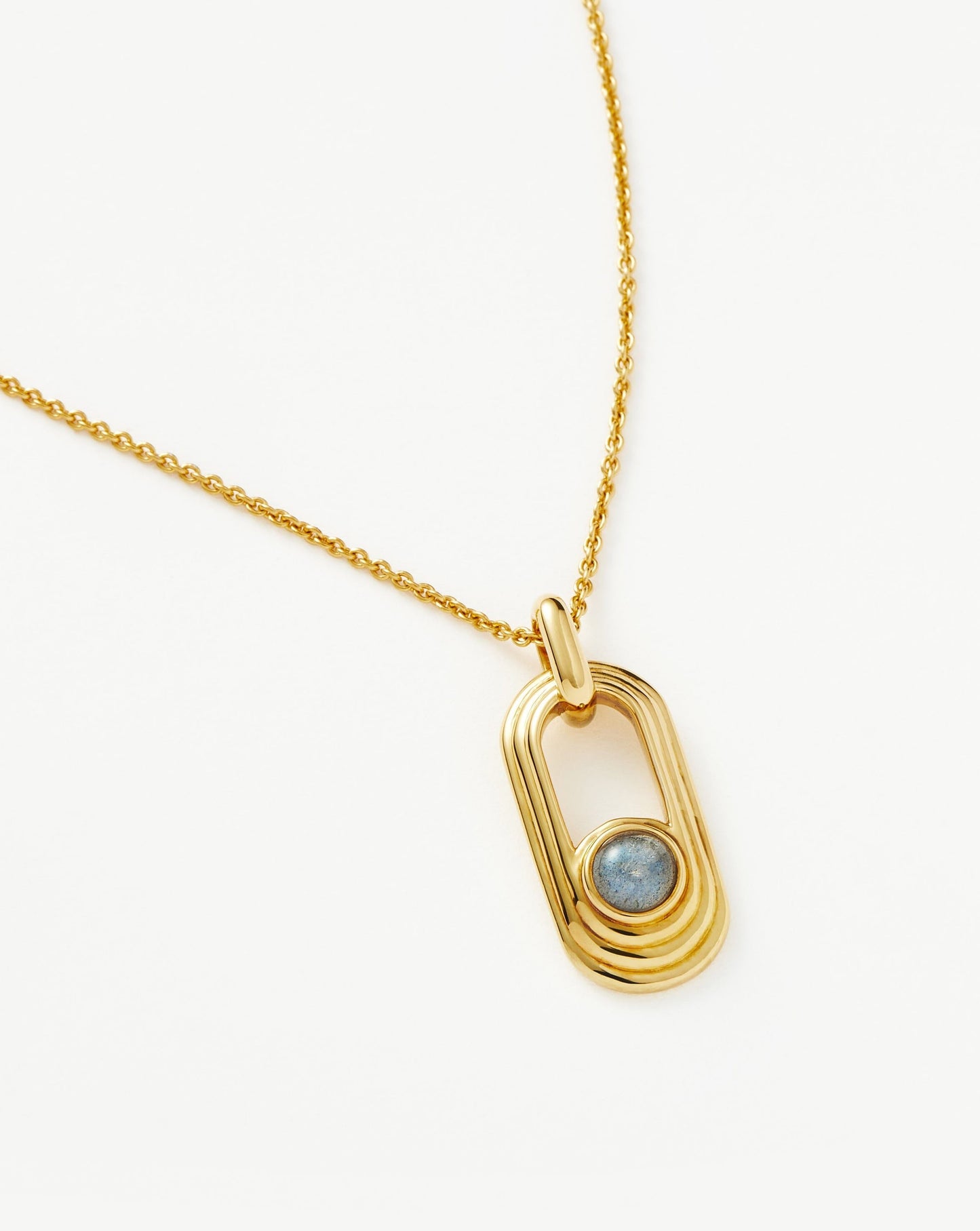 Gemstone Ovate Pendant Necklace in Gold Plated Labradorite